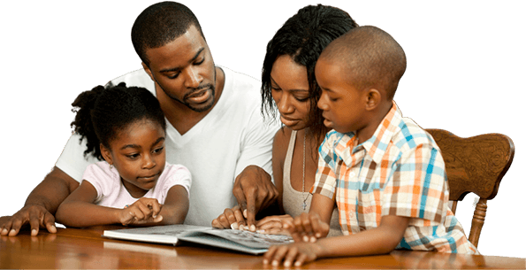 Family reading a book